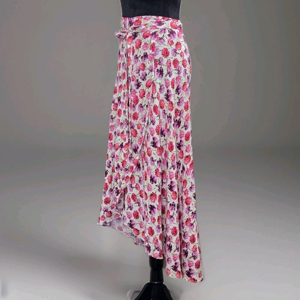 Zara Pink Floral Wrap Midi Skirt Rose Print Tie Waist Size XS Flowy Resortwear - Picture 7 of 11